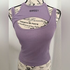 “SWEET” Lavender Ribbed Cutout Tank Top